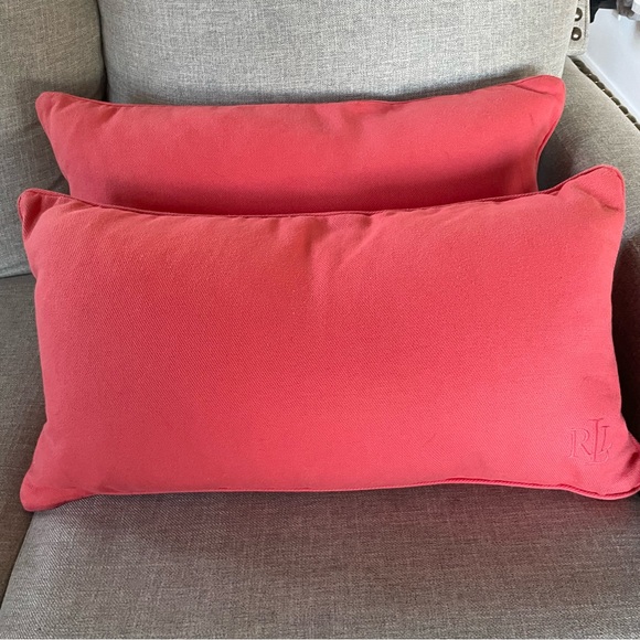 Ralph Lauren Red Cotton Lumber Pillowcases with Feather Pillows Set of 2